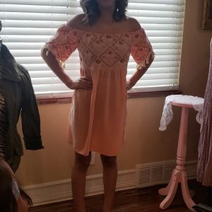 Peach color with brick red embroidery